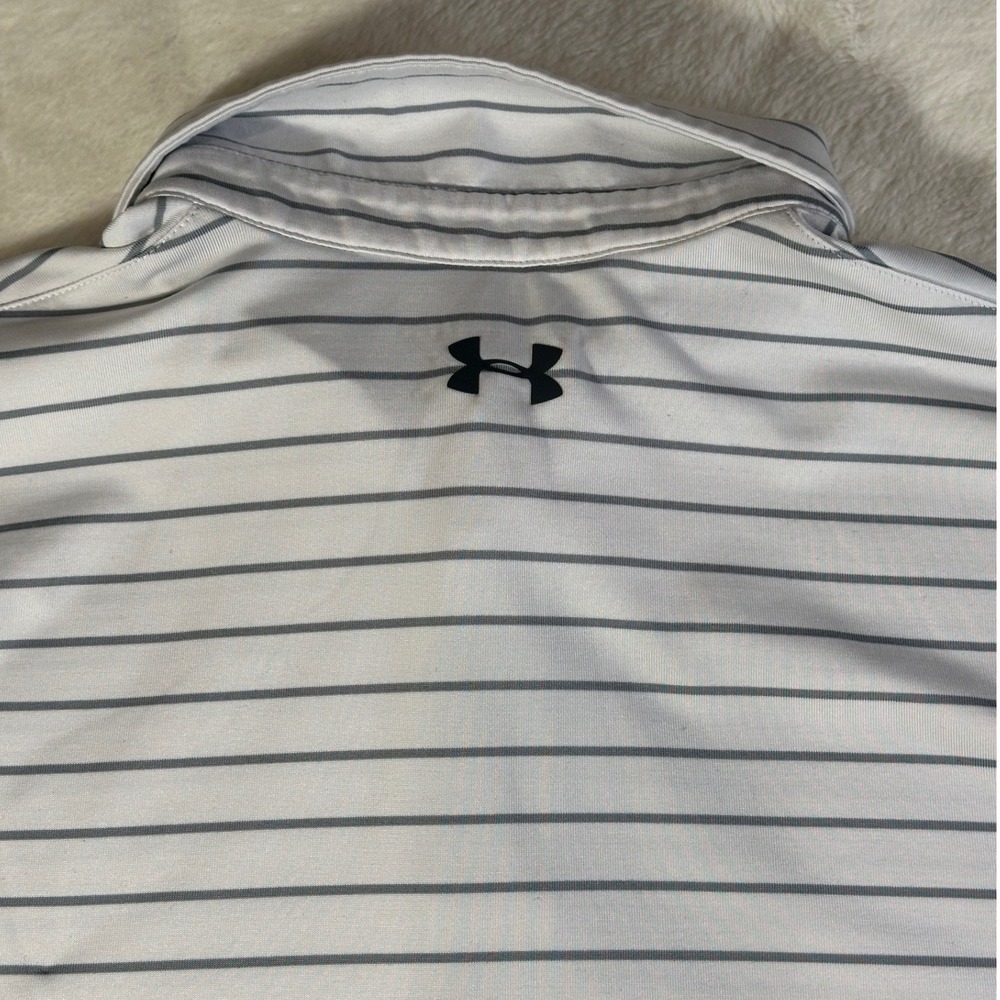 Under Armour White Polo with Thin Navy Stripes - Picture 7 of 7